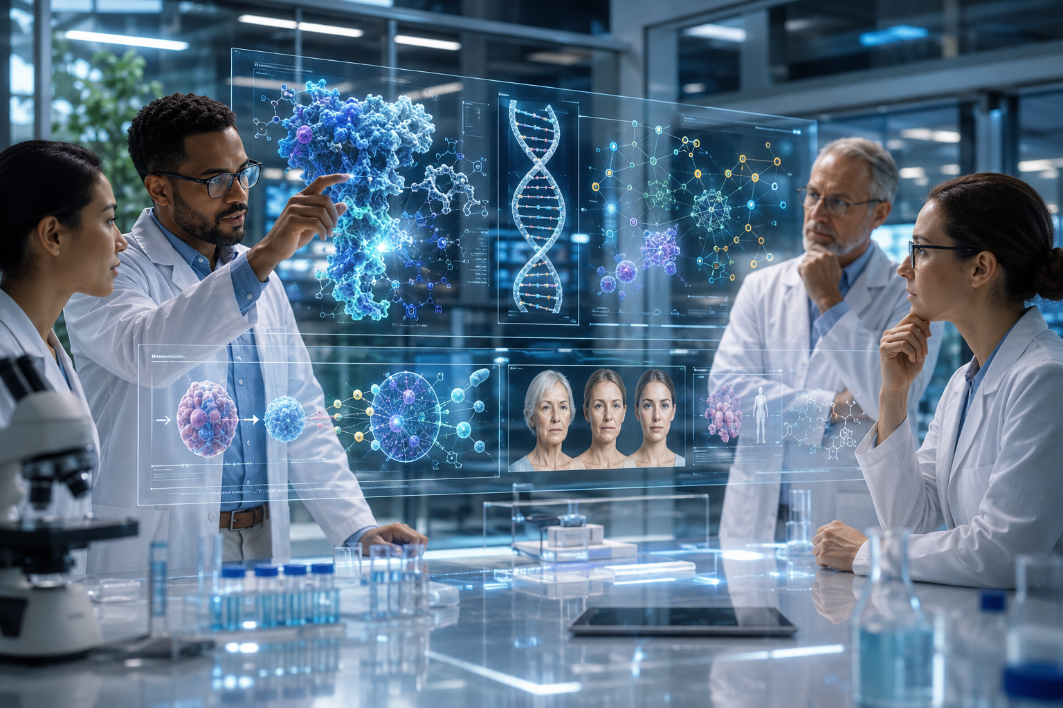 A group of scientists are doing experiments using molecules and DNA to make people younger